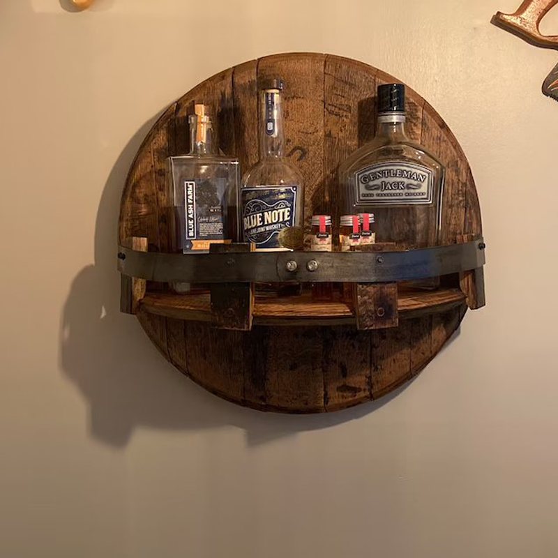 Sandsberg | Mensola da parete in barile di whiskey | Design in legno massello rustico | Rotonda