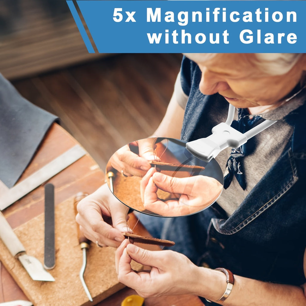 Lente d'ingrandimento Pro 5X – Ingranditore regolabile a mani libere per anziani e ipovedenti – Perfetto per leggere, cucire, fare lavori manuali e ispezioni