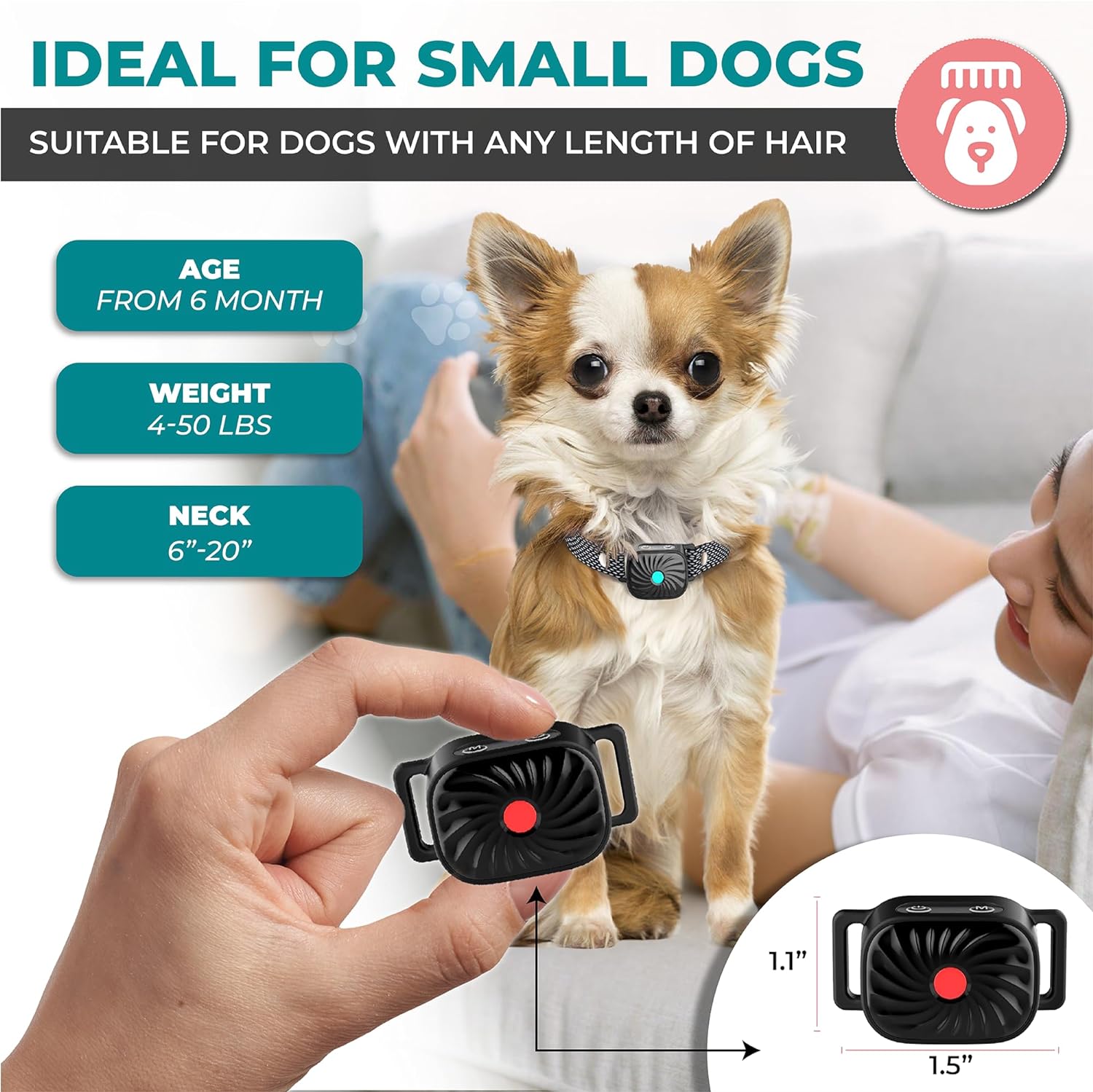 BelloSilent Collare Antibark per Cani Piccoli | Con Suono e Vibrazione | IP87 Impermeabile | Regolabile e Delicato nell'Addestramento