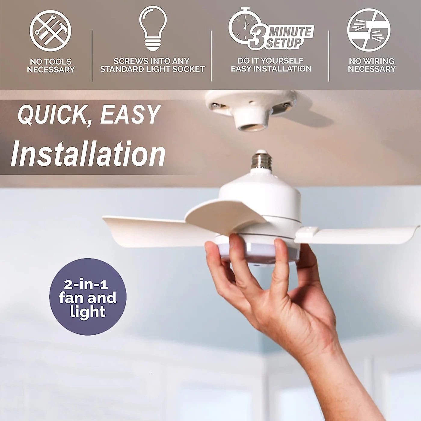 LuxeBreeze Ventilatore a Soffitto Portatile & Luce | Elegante soluzione 2-in-1 con telecomando per comfort e stile
