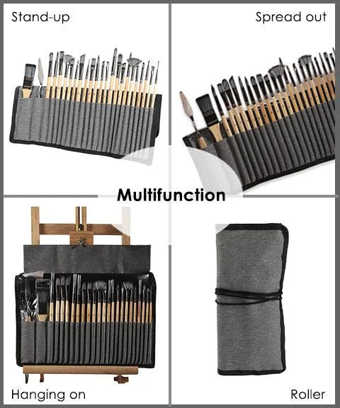 Set di pennelli per arte professionale con manici in legno naturale