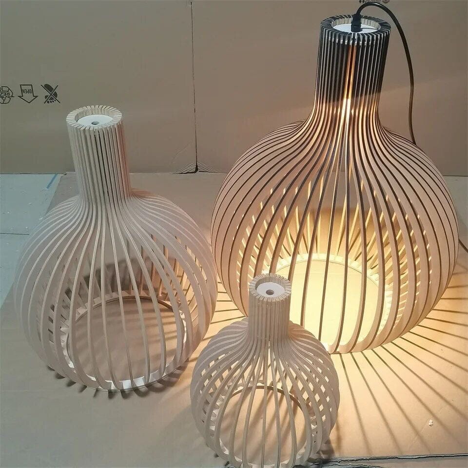 FjordLoom Lampada a Sospensione in Legno Rustico con Cavo Regolabile