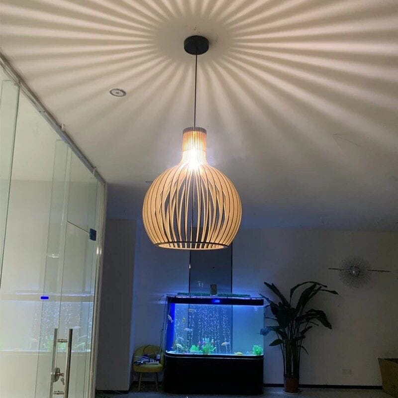 FjordLoom Lampada a Sospensione in Legno Rustico con Cavo Regolabile