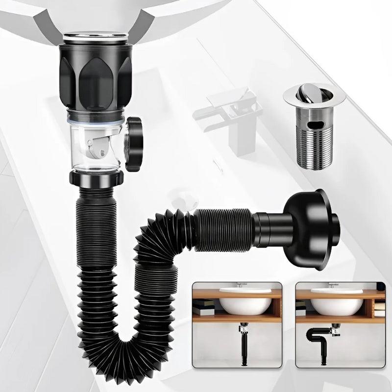 OdorBlock Tubo di Scarico | Sistema Anti-Odore & Anti-Ostruzione | Flessibile, Inossidabile & Durevole | Per Lavandini & Cucina
