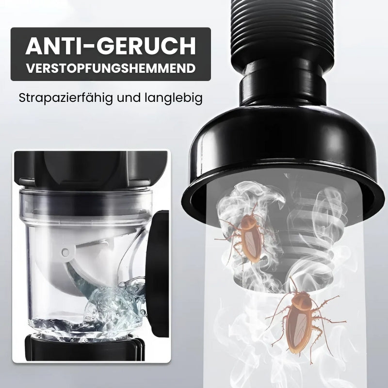 OdorBlock Tubo di Scarico | Sistema Anti-Odore & Anti-Ostruzione | Flessibile, Inossidabile & Durevole | Per Lavandini & Cucina