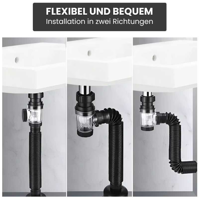OdorBlock Tubo di Scarico | Sistema Anti-Odore & Anti-Ostruzione | Flessibile, Inossidabile & Durevole | Per Lavandini & Cucina
