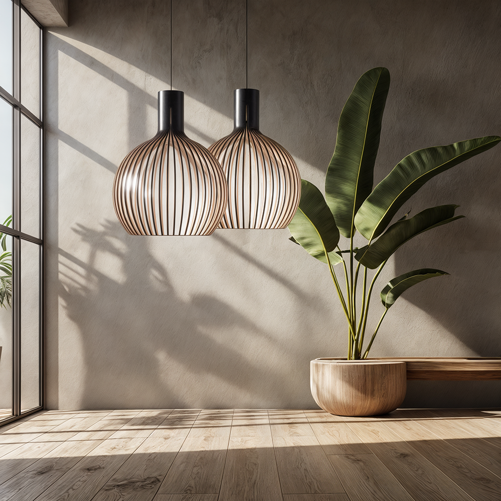 FjordLoom Lampada a Sospensione in Legno Rustico con Cavo Regolabile