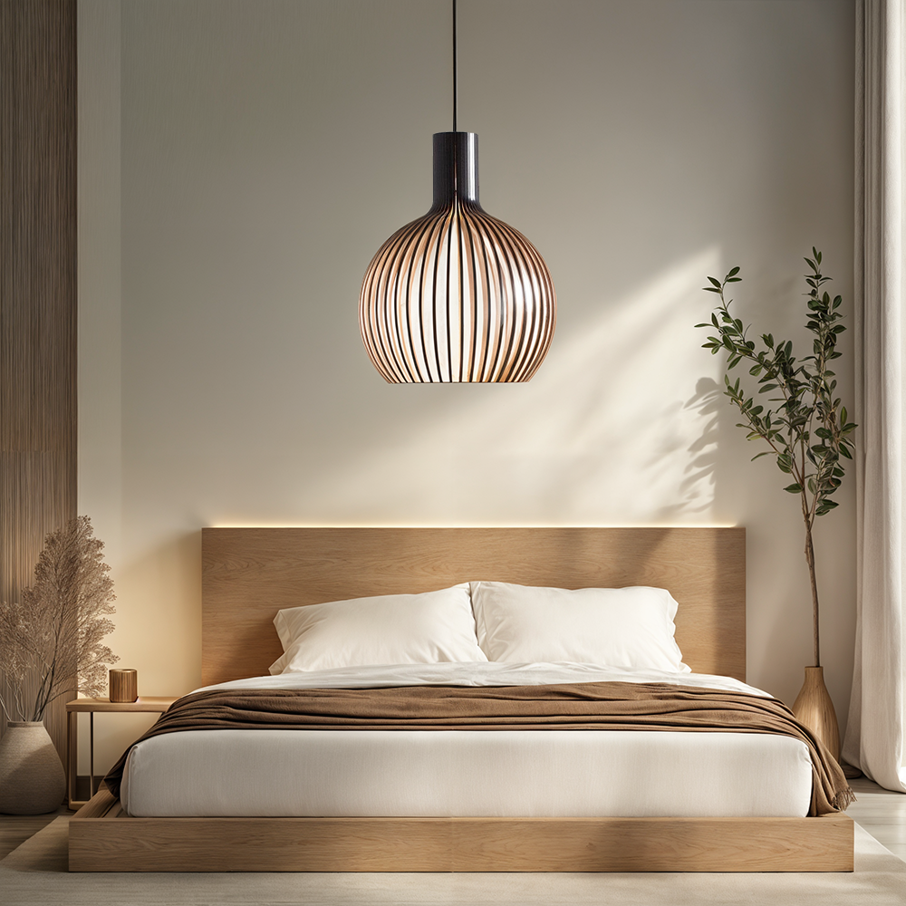 FjordLoom Lampada a Sospensione in Legno Rustico con Cavo Regolabile