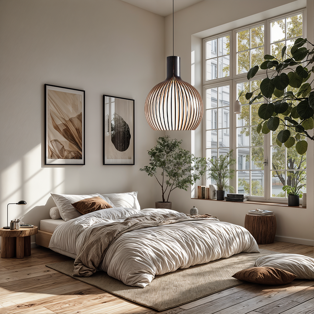 FjordLoom Lampada a Sospensione in Legno Rustico con Cavo Regolabile