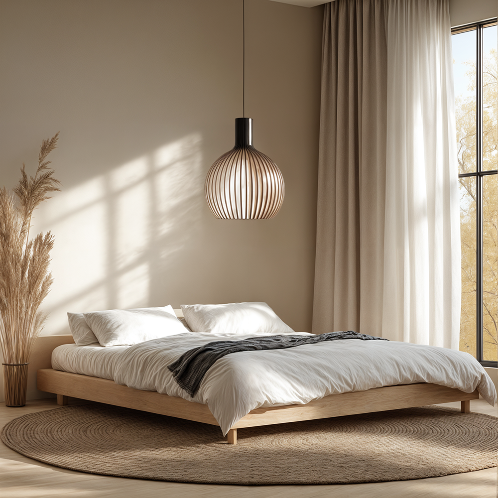 FjordLoom Lampada a Sospensione in Legno Rustico con Cavo Regolabile