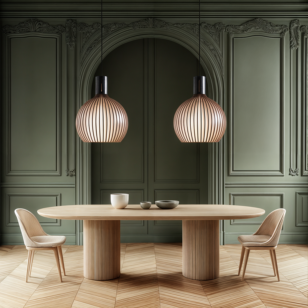 FjordLoom Lampada a Sospensione in Legno Rustico con Cavo Regolabile