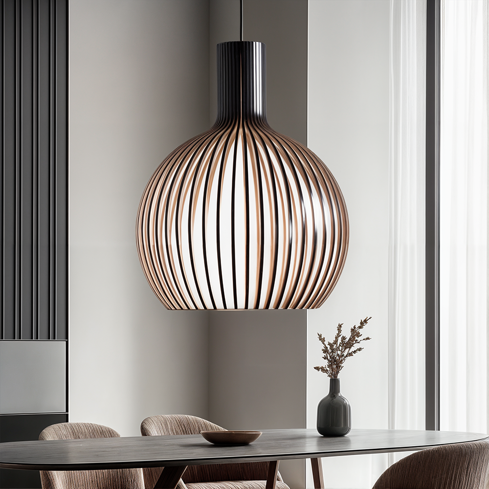 FjordLoom Lampada a Sospensione in Legno Rustico con Cavo Regolabile