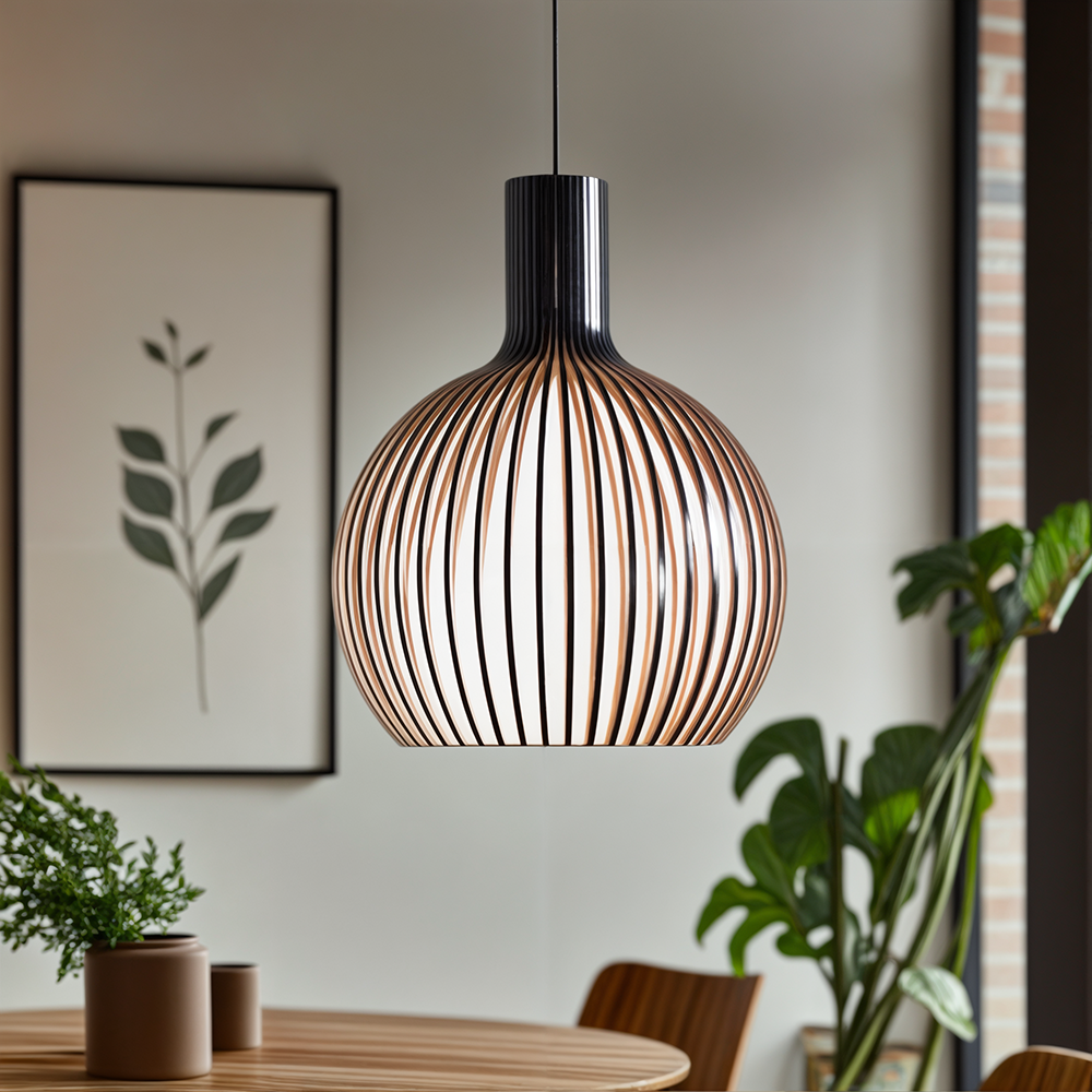 FjordLoom Lampada a Sospensione in Legno Rustico con Cavo Regolabile