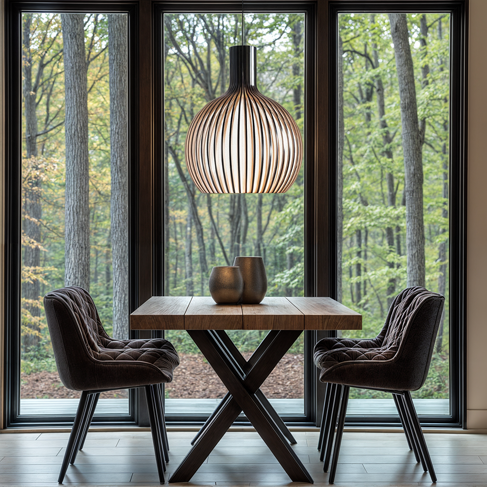 FjordLoom Lampada a Sospensione in Legno Rustico con Cavo Regolabile