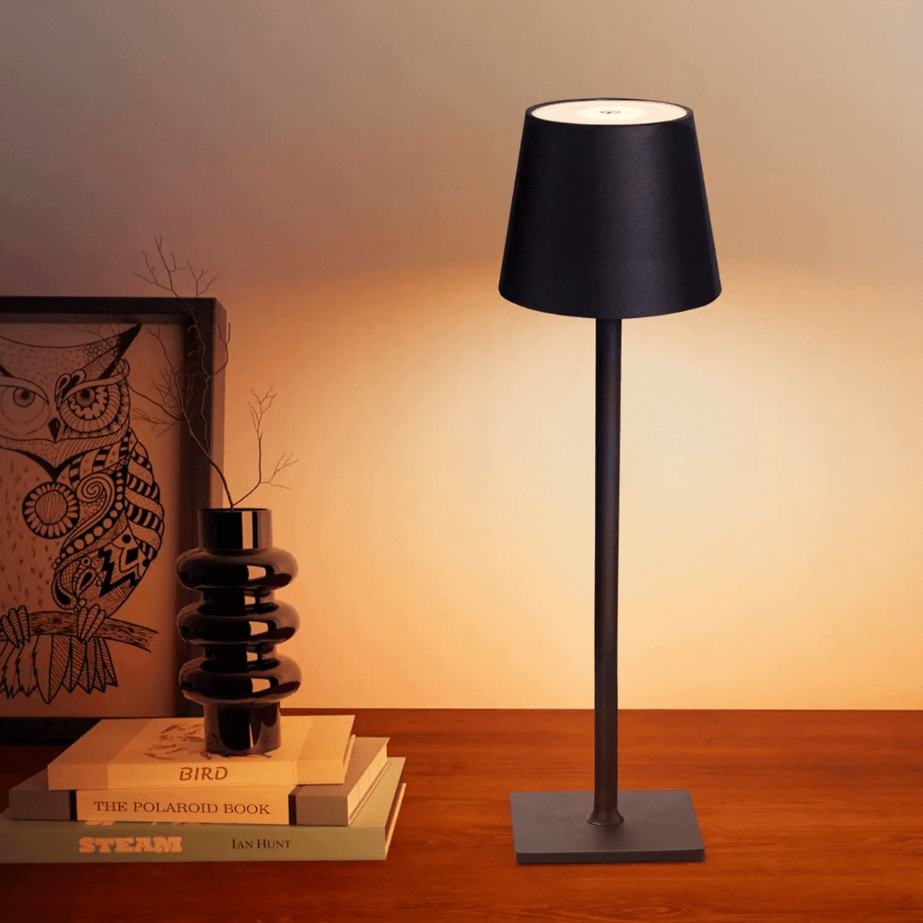 Lampada da tavolo Callon – Metallo – Nero – 30 cm – Lampada touch wireless per design moderno