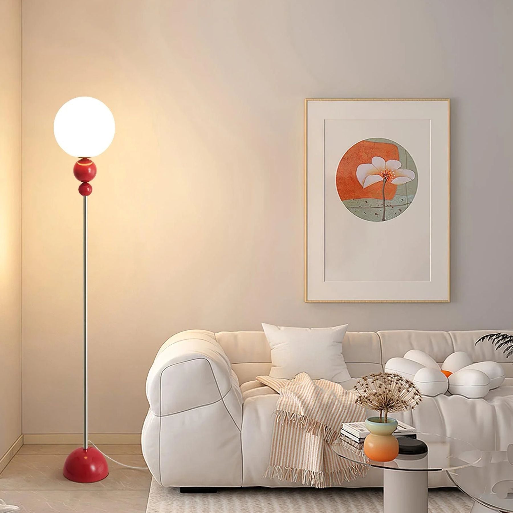 Lampada da terra Camvel – Vetro – Bianco – 150 cm – Design moderno per soggiorno e angolo lettura