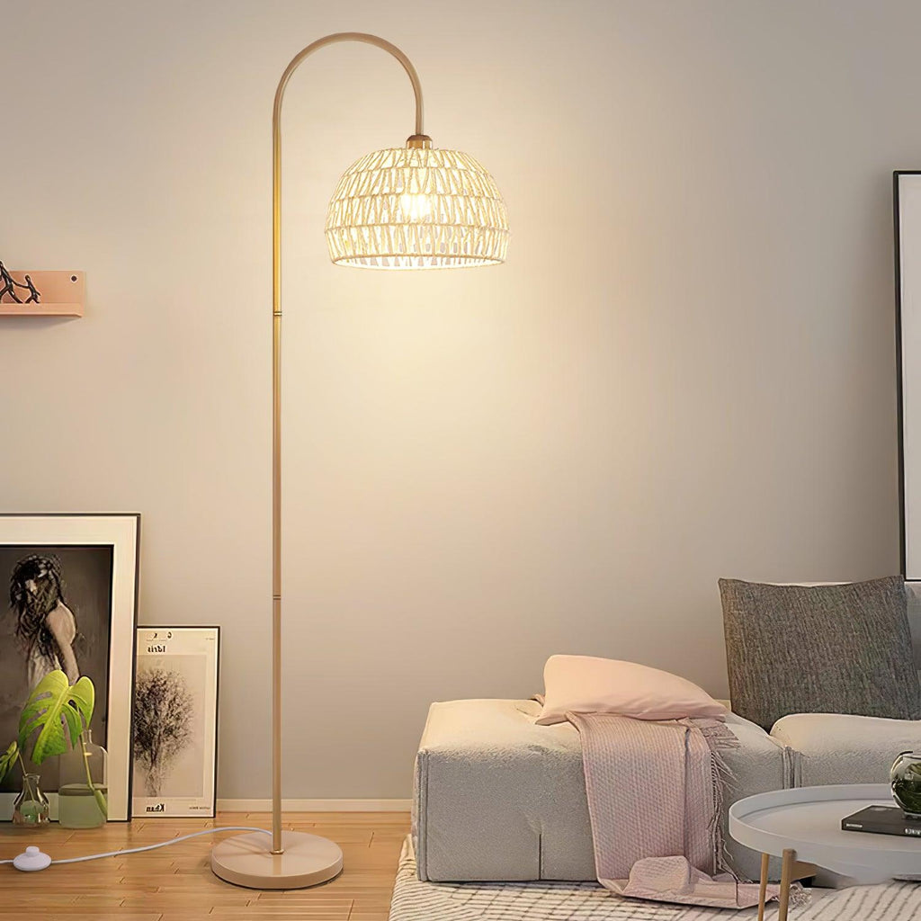 Lampada da terra Capor – Rattan e Metallo – Beige – 160×230 cm – Design Elegante