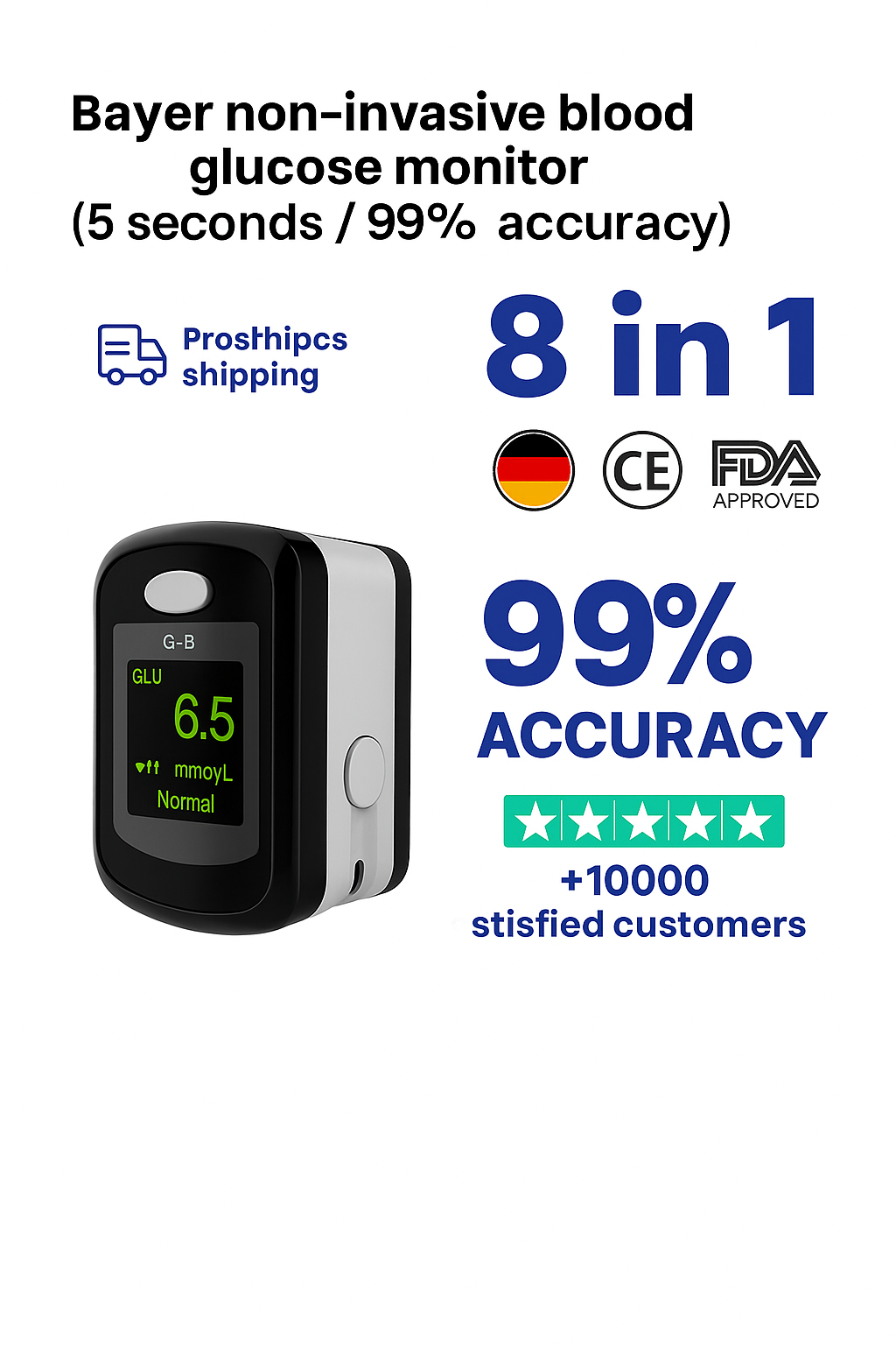 GlucoseGuard Monitor | Oximetro al dito in 5 secondi con il 99% di precisione