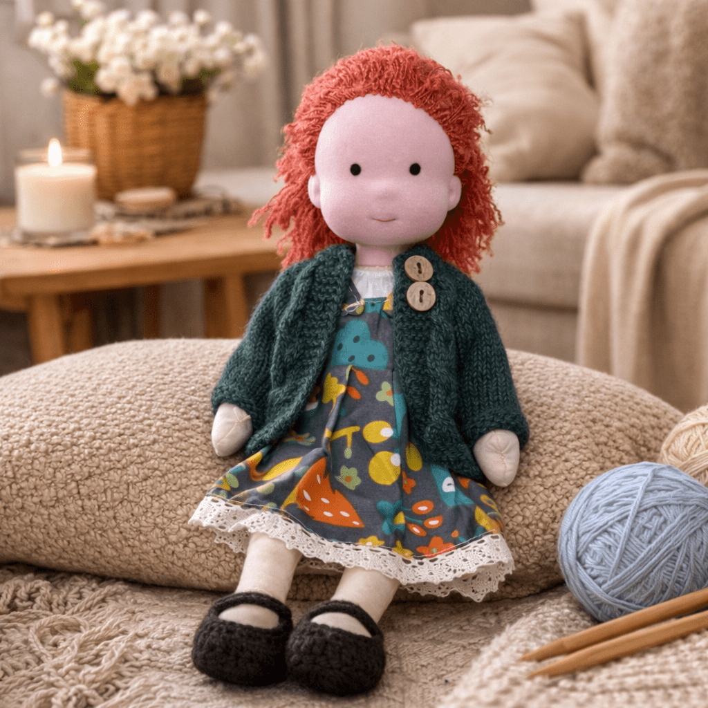 ELORA – Bambola Waldorf fatta a mano in cotone per un gioco creativo