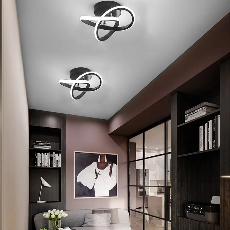 Lampada da soffitto – Ferro & Acrilico – Nero/Bianco – Ø40 cm – Lampada da soffitto LED moderna per soggiorno e corridoio