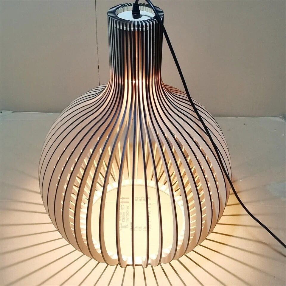 FjordLoom Lampada a Sospensione in Legno Rustico con Cavo Regolabile