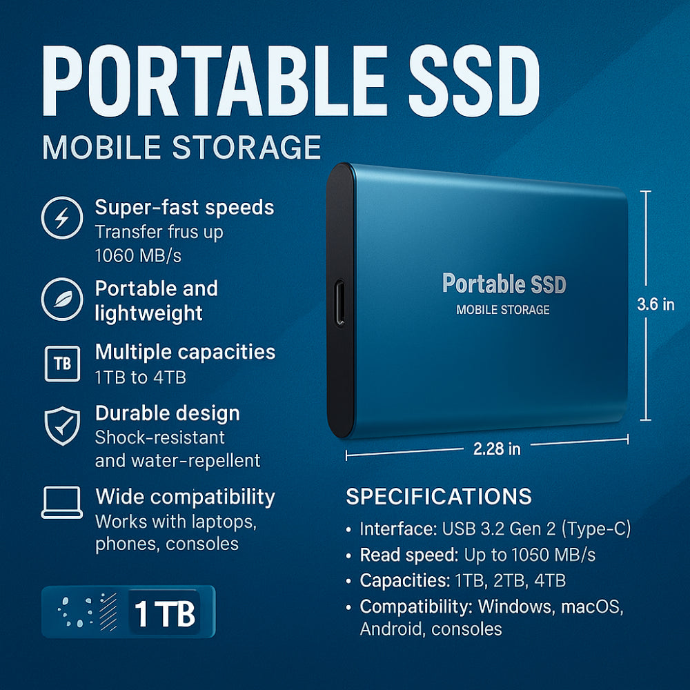 Brehn | Disco rigido esterno SSD in alluminio, memoria portatile 128GB