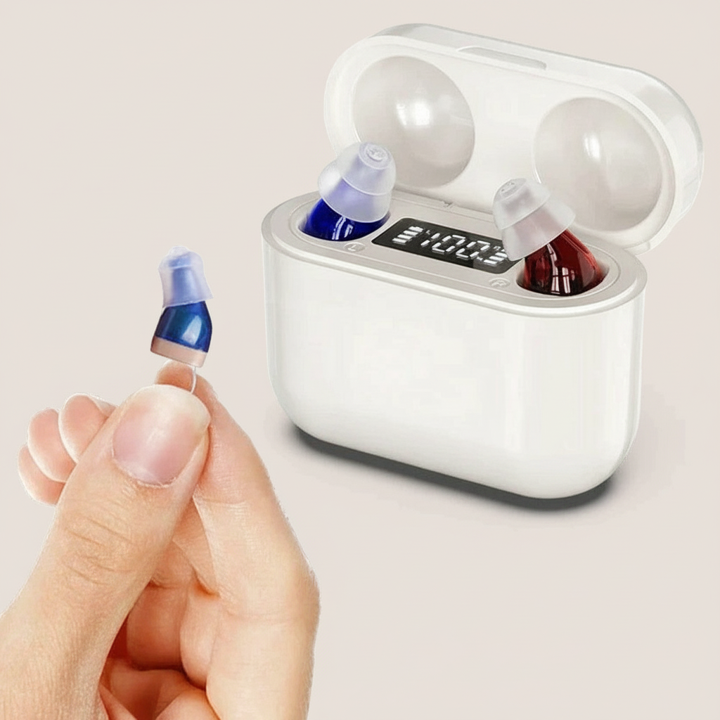 Brehn | HearPro ITC-Amplicatore di Suono | Ricaricabile | Intelligente Riduzione del Rumore | Design In-Ear (Discreto) | 20 Ore di Autonomia | Inclusa Custodia di Ricarica Portatile