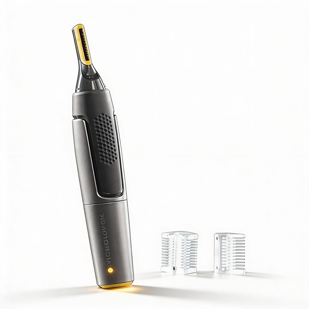 Brehn | Professionale Precision Trimmer Ultra Sottile | Lame in Acciaio Inossidabile Titanio | Luce LED Integrata | Tecnologia di Micro-Oscillazione | Per Naso, Orecchie & Contorni