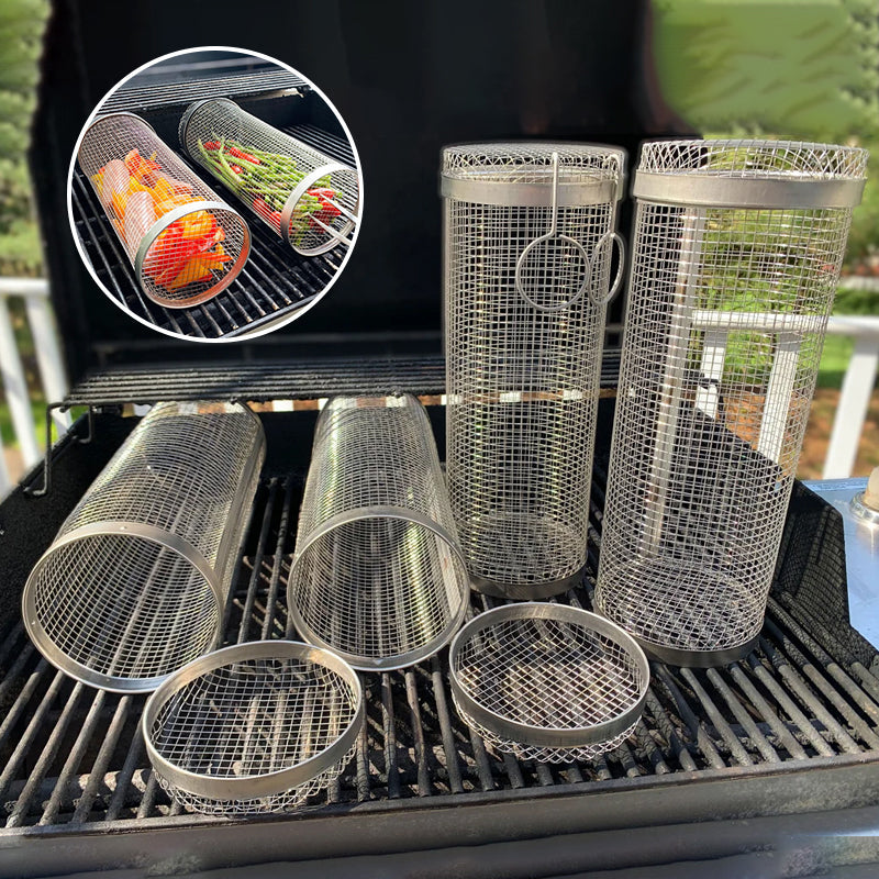 GrillMaster – Cestello per BBQ in acciaio inossidabile a 360° | 1+1 GRATIS | Cottura uniforme senza bruciature | Ideale per carne, verdure e affumicatura
