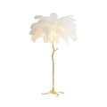 Lampada a stelo in piume – Finitura dorata – Bianca – 160 cm – Presenza elegante per soggiorno e camera da letto