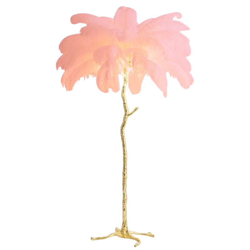 Lampada a stelo in piume – Finitura dorata – Bianca – 160 cm – Presenza elegante per soggiorno e camera da letto