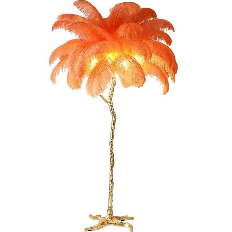 Lampada a stelo in piume – Finitura dorata – Bianca – 160 cm – Presenza elegante per soggiorno e camera da letto
