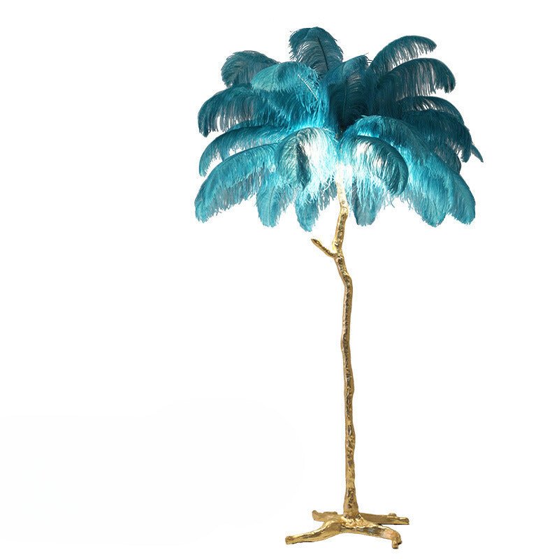 Lampada a stelo in piume – Finitura dorata – Bianca – 160 cm – Presenza elegante per soggiorno e camera da letto