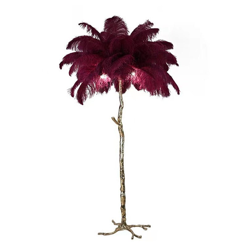 Lampada a stelo in piume – Finitura dorata – Bianca – 160 cm – Presenza elegante per soggiorno e camera da letto