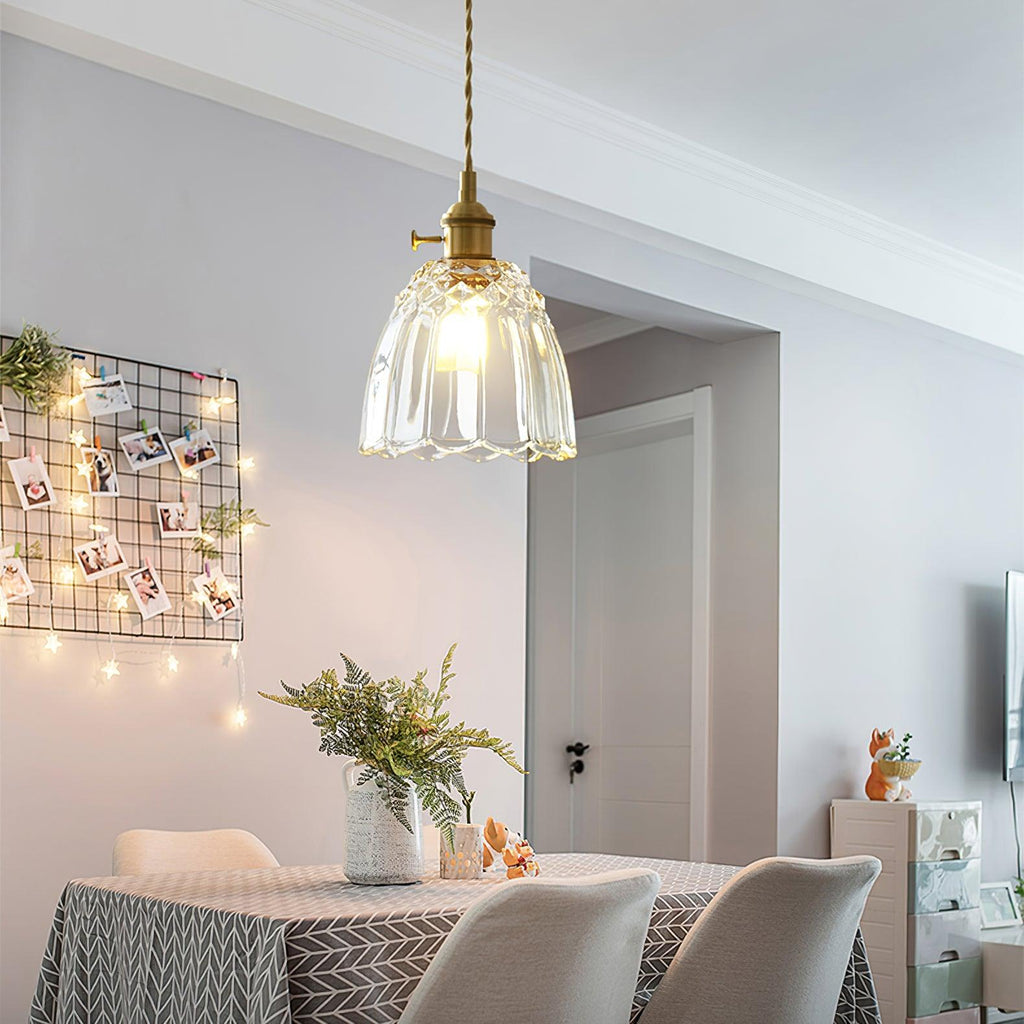 Fulezo Lampada a sospensione – Vetro e Ottone – Trasparente – Ø30 cm – Stile nostalgico per sala da pranzo e soggiorno