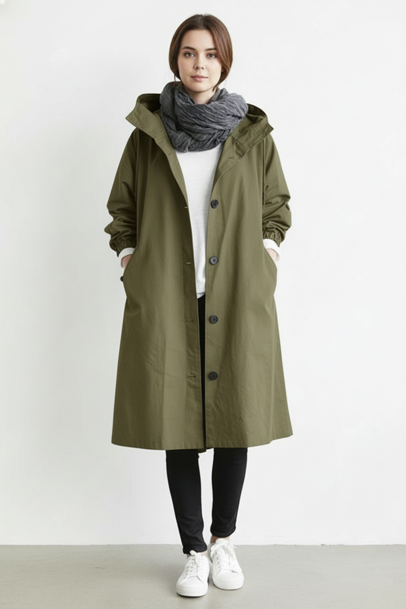 Trenchcoat Antivento e Impermeabile per Donne – Con Cappuccio per Autunno e Inverno