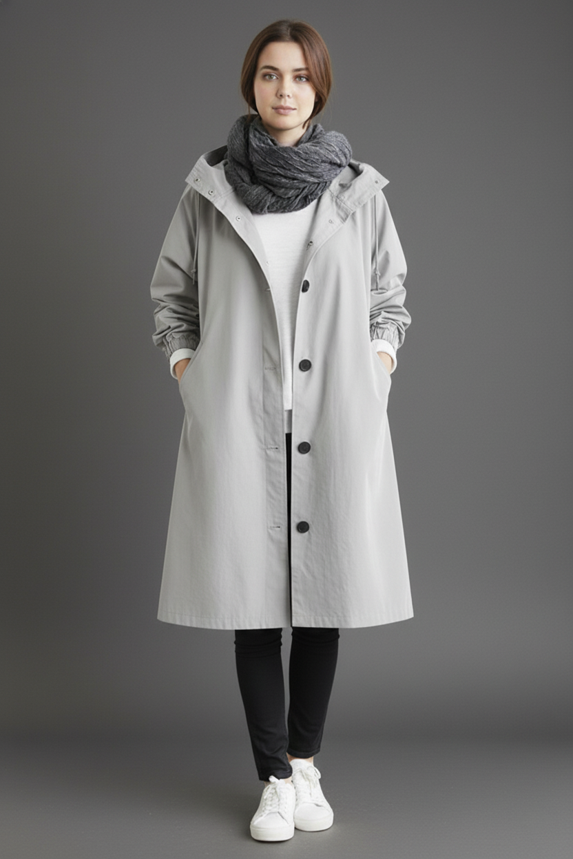 Trenchcoat Antivento e Impermeabile per Donne – Con Cappuccio per Autunno e Inverno
