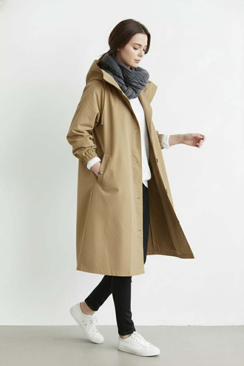 Trenchcoat Antivento e Impermeabile per Donne – Con Cappuccio per Autunno e Inverno