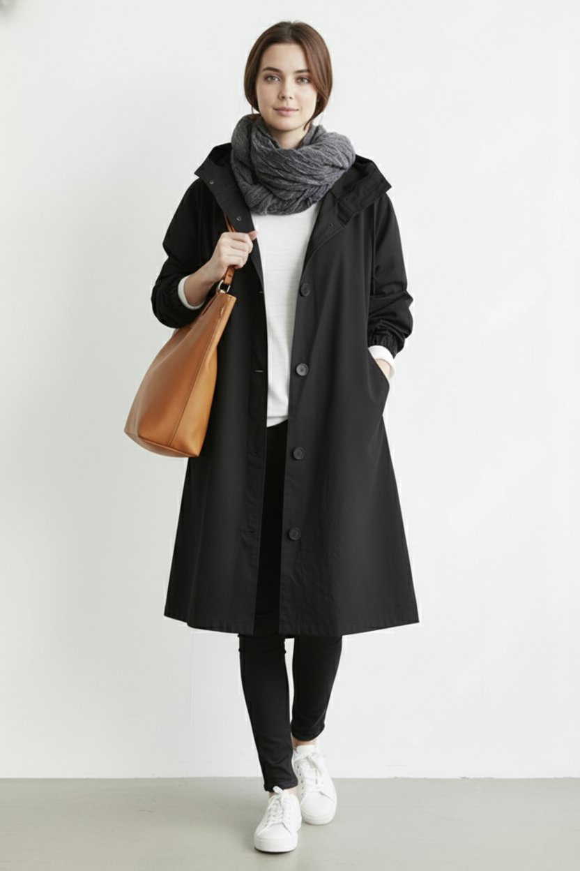 Trenchcoat Antivento e Impermeabile per Donne – Con Cappuccio per Autunno e Inverno