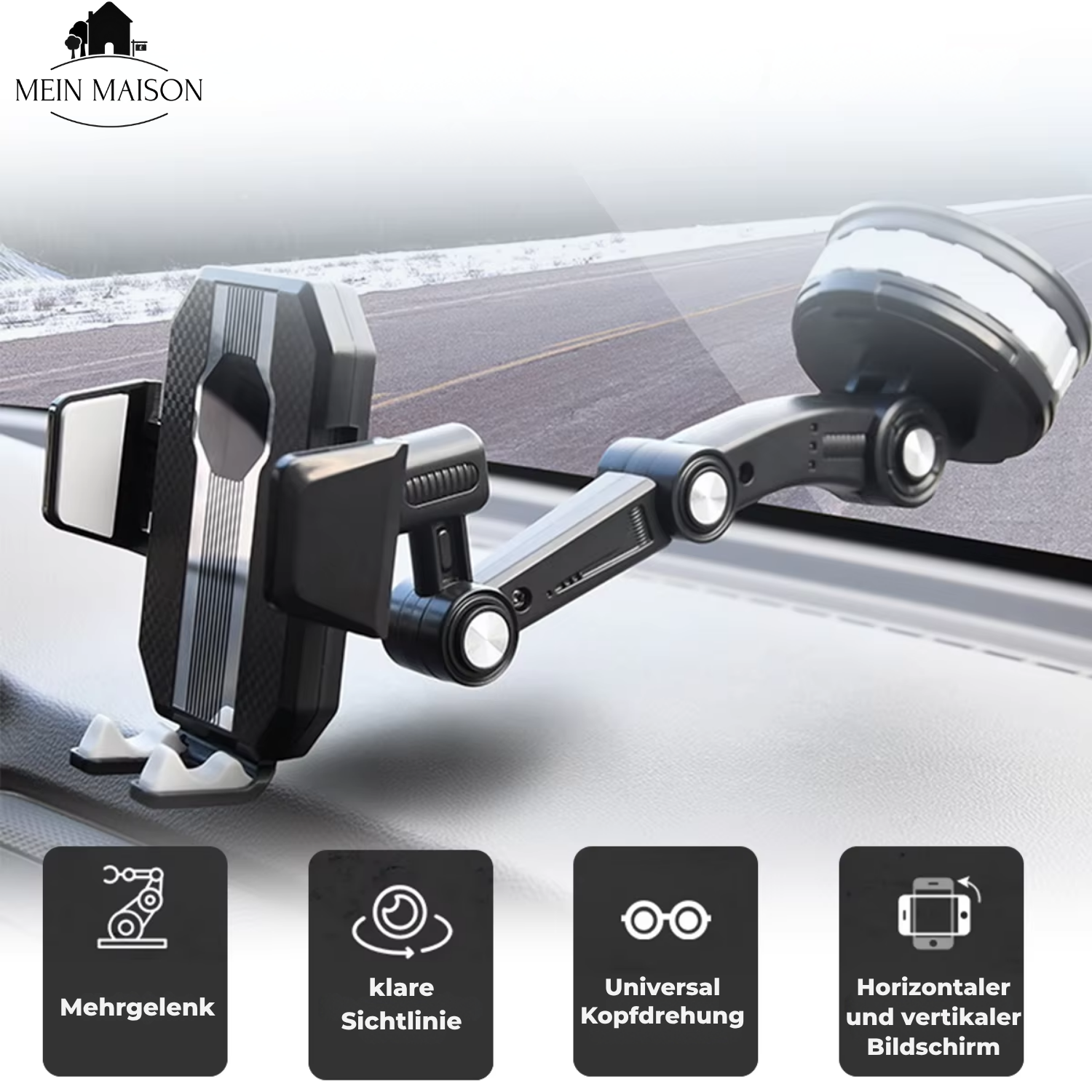 Supporto per telefono auto GripTech | Forte adesione del ventosa | Rotazione 360° | Uso con una mano