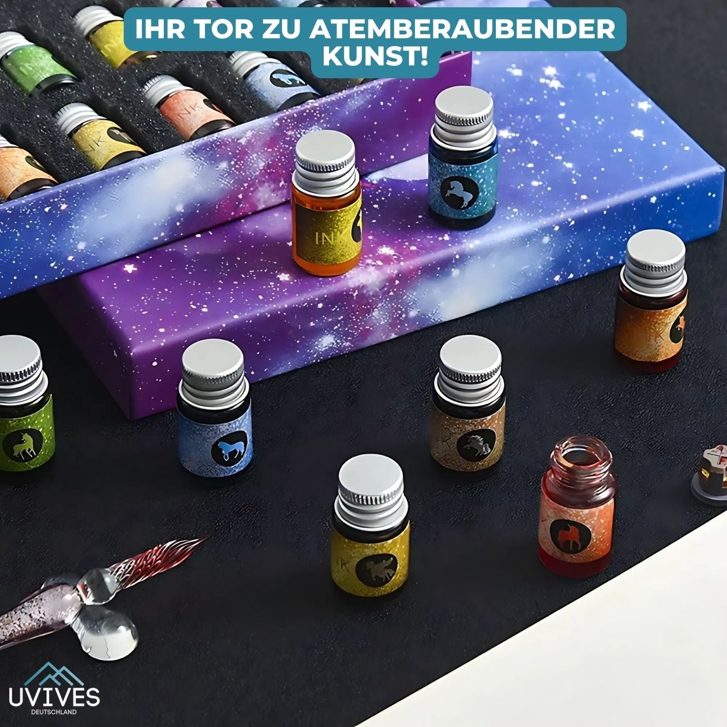 PrismWriter - Matita di calligrafia in cristallo fatta a mano e set di colori