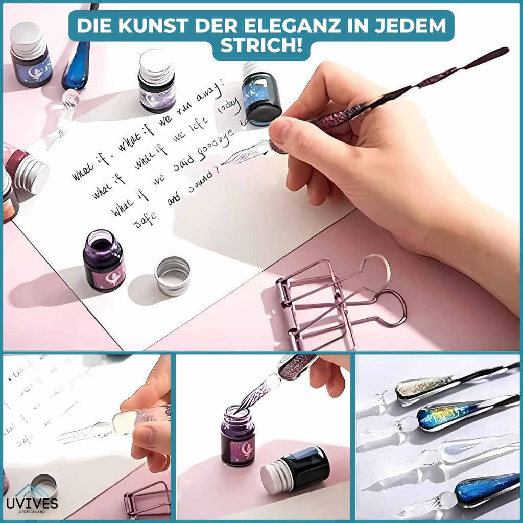 PrismWriter - Matita di calligrafia in cristallo fatta a mano e set di colori