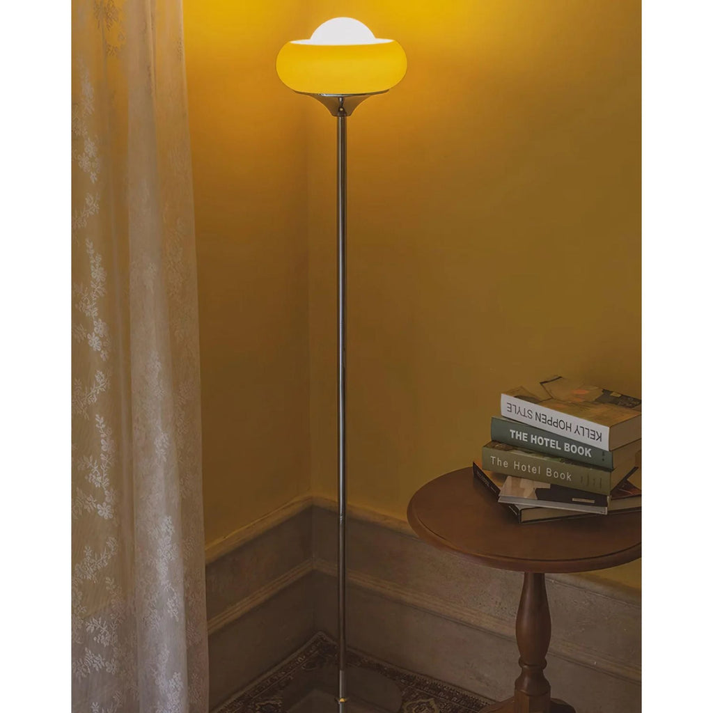 Lampada da terra Gozzuni – Metallo & Vetro – Caramello – Stile Moderno-Retro – Ideale per soggiorno e camera da letto