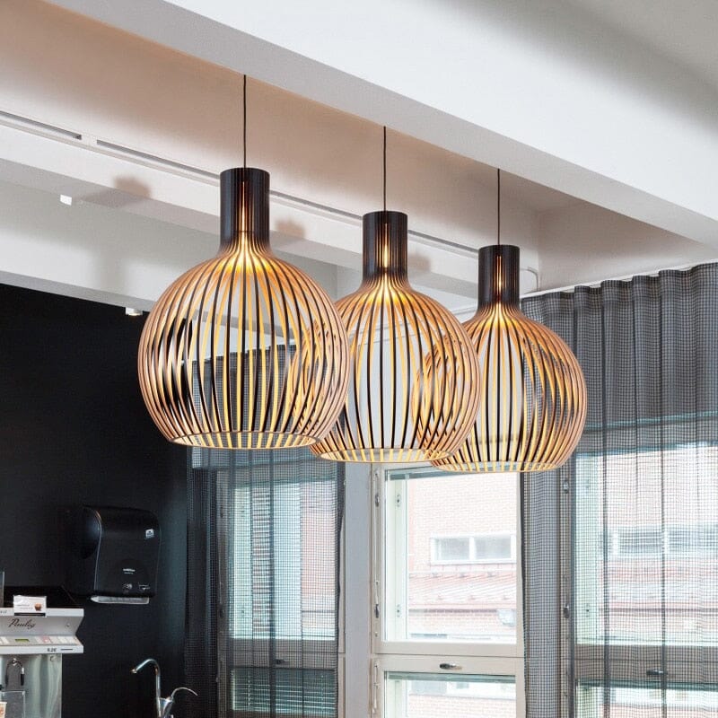 FjordLoom Lampada a Sospensione in Legno Rustico con Cavo Regolabile