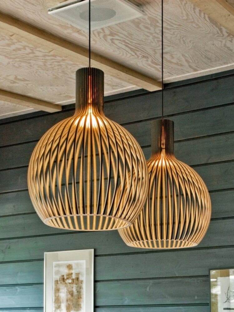 FjordLoom Lampada a Sospensione in Legno Rustico con Cavo Regolabile