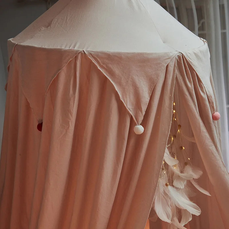 LumaNest Tenda per Letto Bambini con Frange in Bianco Rosa Grigio
