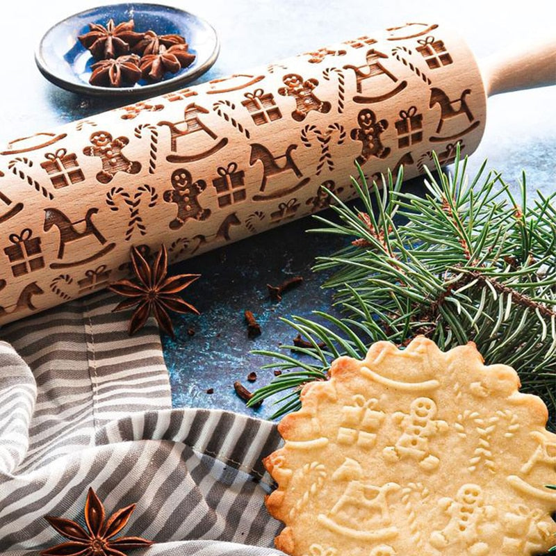 ChristmasRoller | Matterello con motivi natalizi | Fatto a mano e di alta qualità | Legno di faggio