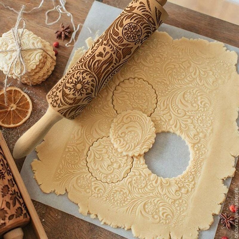 ChristmasRoller | Matterello con motivi natalizi | Fatto a mano e di alta qualità | Legno di faggio