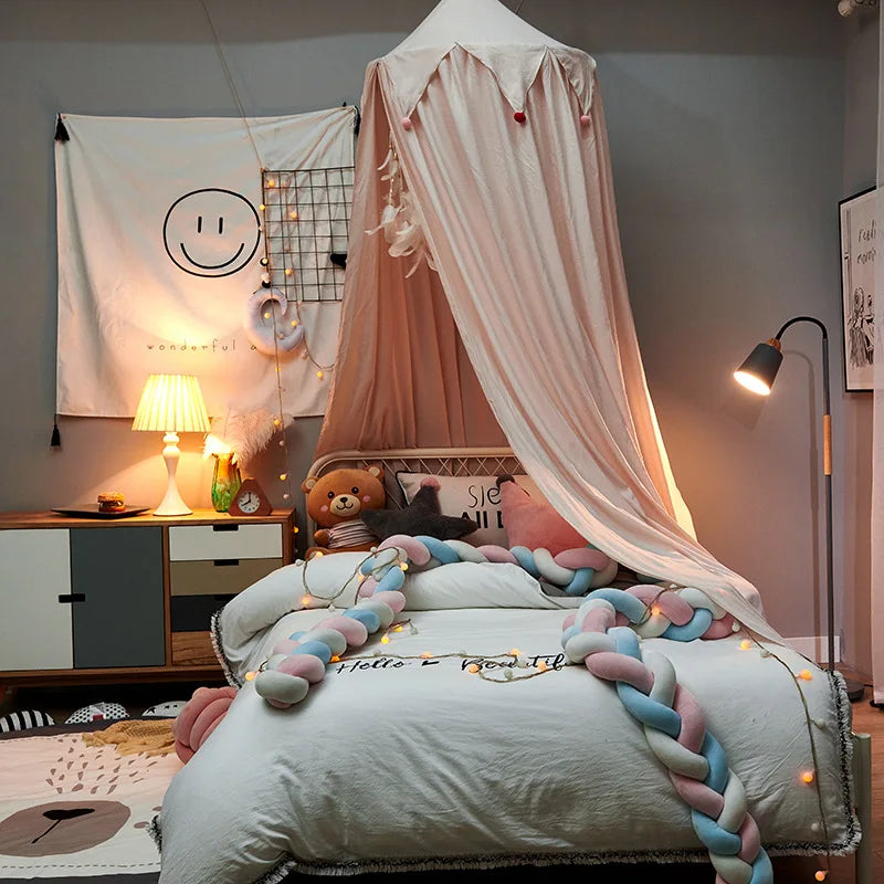 LumaNest Tenda per Letto Bambini con Frange in Bianco Rosa Grigio