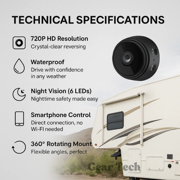 Telecamera Retrovisore Wireless ad Alta Definizione per Camper, Rimorchi e Camion con Visione Notturna